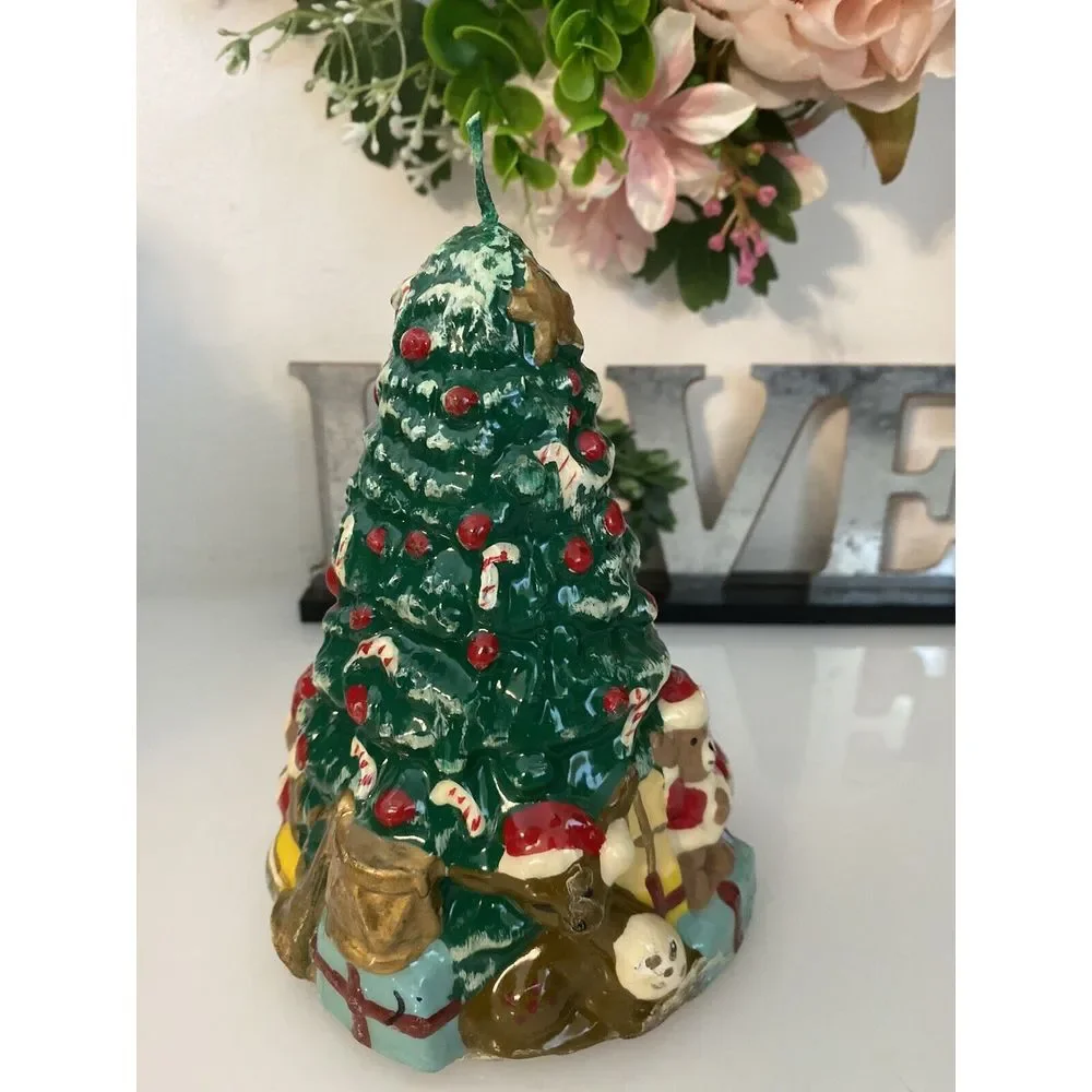 Christmas Tree with Toys & Presents Wax Candle Vintage 1960's Holiday Gift‎ EUC